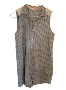 Hem & Thread Sleeveless Shirt Dress Gray Stripe