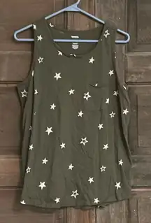 Sonoma Large Woman’s Star‎ Olive Green Tank Top Sleeveless Pocket