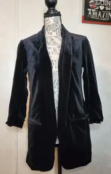Express Velvet Longline Blazer Black Soft Velvet Open Front Jacket Women XS/TP
