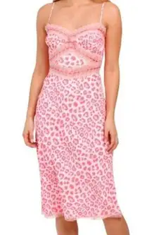 Betsey Johnson NWT Pink Leopard Hollywood Slip Dress Satin Midi Size XS