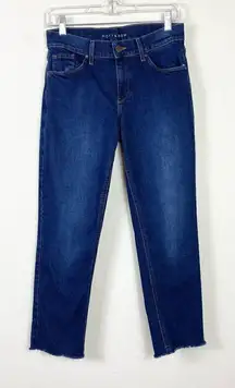 Mott & Bow Dark Wash Ridge Raw Hem Mid Rise Slim Boyfriend Jeans Size 26