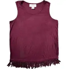Epilogue Womens Small Boho Fringed Hem Tank Top Faux Suede