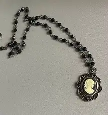 Vintage Black Cameo Silhouette Beaded Choker Necklace Pendant