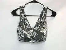 Gray and White Floral Sports Bra