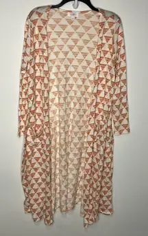 Lularoe Sarah duster cardigan white &‎ orange triangle pattern womens size large