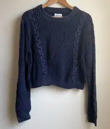 For The Republic Cotton Crewneck Sweater (Sz XL) Blue Distressed Cable Knit