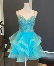 Women’s Blue Short Tulle Prom Party Dress Corset Back Sparkly Bodice Size 2 NWT