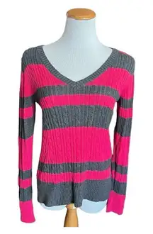 Womens Arizona Jean Co Cable Knit V Neck Striped Sweater - Sz XL