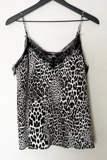 Lavender Brown Womens Lace Trim Tank Top Animal Print Cami‎ V Neck Size M