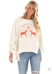 FREE PEOPLE GRAPHIC CAMDEN COCONUT COMBO MOUNTAIN PULLOVER, Montana