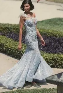 Mac Duggal 79264 Embroidered Applique Feathered One Shoulder Trumpet Gown 8