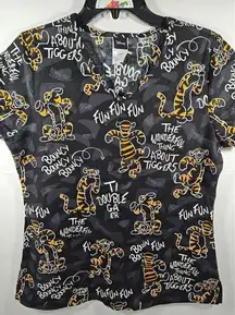 Disney Tigger Scrub Top Womens Small  Medical Pediatric Pockets Tiger Black