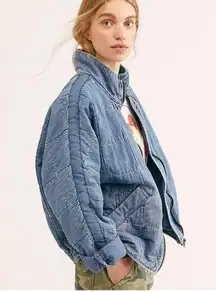 Free People Dolman Quilted Knit Jacket, Cali Indigo xL