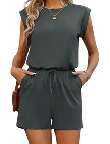 Sleeveless Jumpsuit With Waist Cinched in Gray, Size M​​