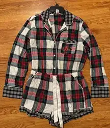 VICTORIA'S SECRET ROMPER SHORT PAJAMA Sz M Pocket Tie Waist Bead  Embellished