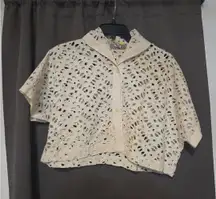 The Limited Eyelet Button Down Top,‎ Women's Medium Linen Crop, Cut Out Design