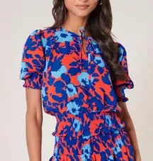 NWT Sugarlips Matador Navy Red Floral Eclipse Smocked Top - XS