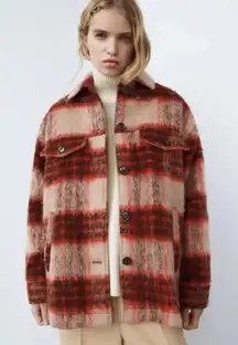 Zara rust/tan checkered plaid coat size small.