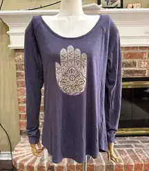 Lucky Brand Purple Long Sleeve Tee with Mandala/Hamsa Hand Design / L / EUC