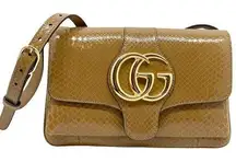 Gucci  NEW In Box GG Logo Arli Taupe Python Leather Crossbody Bag