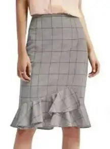 Banana Republic Fit & Flare Grey Plaid Pinstripe Ruffle Hem Skirt Size 2 XS