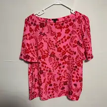 Ann Taylor Pink and Red Patterned Blouse