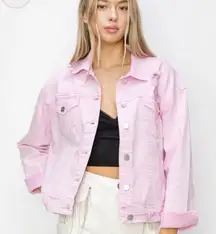 Risen Soft Acid Pink Distressed Oversized Denim Jean Jacket Size Medium