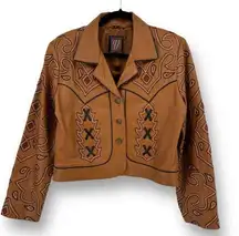 Gordon & James Western Embroidered Leather Crop Jacket Womens Size Medium