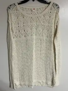 Vintage White Mossimo‎ Crochet Top Size Medium Long Sleeve Open Knit