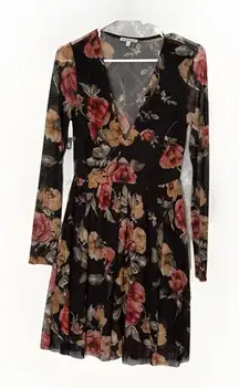 Vtg Y2K Whimsigoth Dress Black Medium Dark Floral Fairy Grunge Witchy Holiday