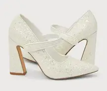 Lulu’s Luiz White Glitter Pointed-Toe Pumps 9