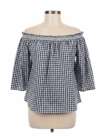 Madewell Blouse Small 100% Cotton Gingham Off Shoulder Smocked Summer Preppy