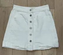 Madewell White Stretch Denim Button Front Mini Skirt Sz 0 Beach‎ Neutral Minimal