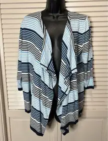 Van Heusen Studio Open Cardigan Sweater Blue/White Stripe Long Sleeve Size Small