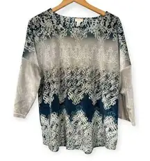 Chicos | M | Velour Embellished Pullover Crystal Ice Holiday Winter Top Sweater