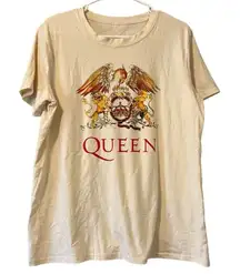 Queen Women Beige T-Shirt Graphic Logo Casual Crewneck Pullover Short Sleeve‎ XL