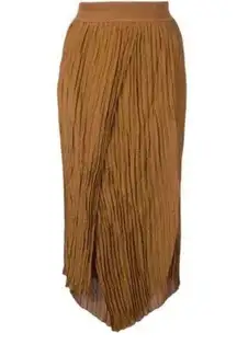 Vince High Waist Crinkle Silk Pleated Asymmetric Skirt Brown Size Small