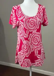 NEW LuLaRoe Womens Knit Tunic Top S Short Sleeve White Pink Floral Scoop Neck