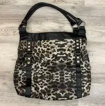 Payless Black with Brown & Tan Leopard Print 100% Vinyl Shoulder Bag