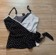 Stylish Black and White Polka Dot and Striped Women's Top