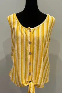 Yellow Striped Button-Down Women's sleeveless Top