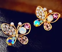 Colorful Crystal Butterfly Stud Earrings