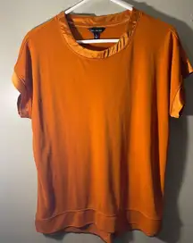 The limited orange fall satin trimming short sleeve solid textured blouse medium