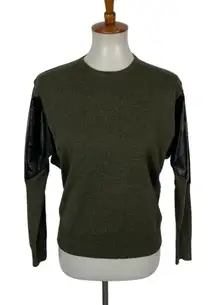 YAL New York Sweater Small Green Faux Leather Pullover Edgy Streetwear