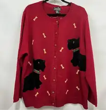 Red Scottie Dog Pattern Sweater 3x button down plaid cardigan bell