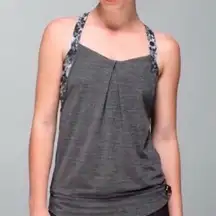 Rest Less Tank Gray Flowabunga Floral Built In Sports Bra Drawstring 4