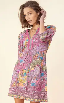 Hale Bob Allegra Pink Paisley Print Jersey Knit Beaded Dress Size XL NWT