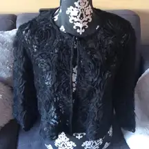 R&M RICHARDS Black Floral Sheer Cardigan Size M