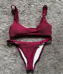LA Hearts Maroon Ribbed Bikini Set