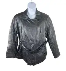 Joe Boxer Black Faux Leather Moto Biker Classic 3x Jacket
